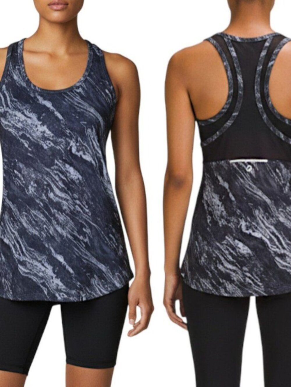 GAP Fit Black and Grey Marble Print Racerback Mesh Tank Women's Size S